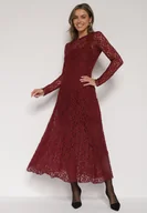 Spódnice - Bordowa Koronkowa Sukienka Taliowana z Odkrytymi Plecami Talifera - miniaturka - grafika 1