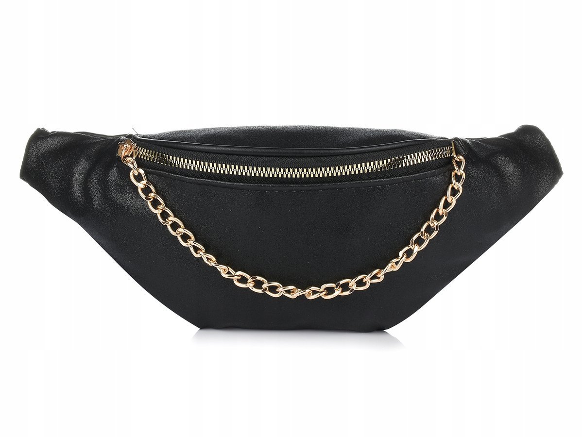 NERKA saszetka biodrówka DAMSKA łańcuszek biodrowa EKO duża pojemna CZARNA