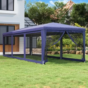Namiot imprezowy z 8 ścianami z siatki, niebieski, 3x9 m, HDPE - Pawilony ogrodowe - miniaturka - grafika 1