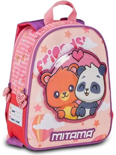 Mitama Spinny plecak przedszkolny, dwustronna z podwójną grafiką z boczną kieszenią na butelkę, różowy, dziewczęcy, do szkoły i wypoczynku, Różowy, Taglia unica, Plecak przedszkolny