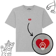 Koszulki męskie - Haftowany T-shirt KOCIA ŁAPKA szary 2XL - miniaturka - grafika 1