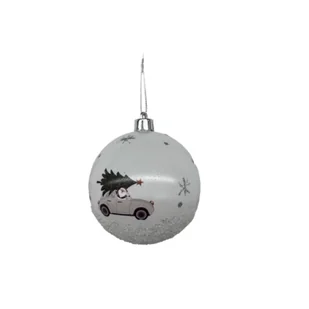 Bombka plastikowa dekorowana samochód 8 cm biały - Bombki - miniaturka - grafika 1