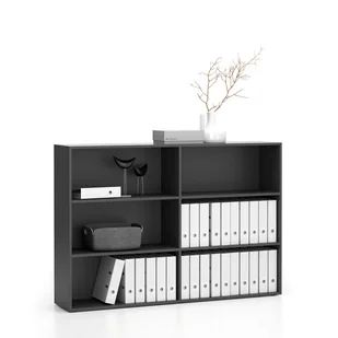 B2B Partner Regał biurowy podwójny niski SEGMENT, 4 półki, 1660 x 350 x 1140 mm, grafit 611634 - Regały biurowe - miniaturka - grafika 1