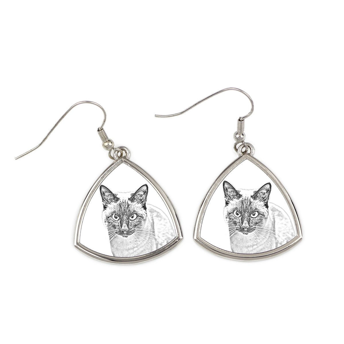 Syjamski - kolczyki z kotem, wiszące kolczyki ze zdjęciem, personalizowana biżuteria z nadrukiem marki Art-Dog