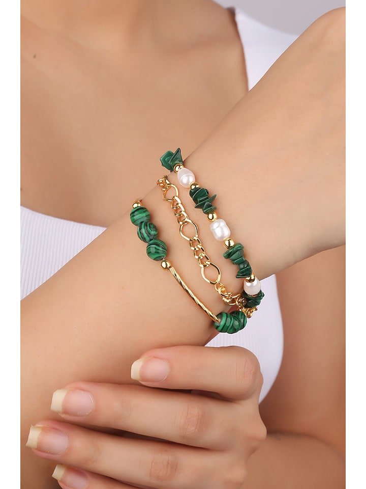 Pierres delicates Pozłacana bransoletka z malachitami