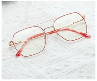 Okulary korekcyjne, oprawki, szkła - Damskie Pilotki złoto czerwone okulary zerówki filtr Blue Light do komputera 25104B ze skazą - miniaturka - grafika 1