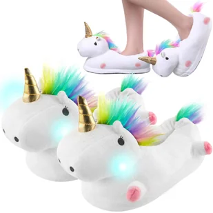 Ciepłe Kapcie Pantofle Jednorożec Świecące LED owe ISO TRADE - Kapcie damskie - miniaturka - grafika 1