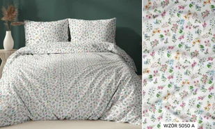 Pościel bawełniana 160x200 biała kolorowa kwiatki zapinana na suwak KARO Bawełna Max - Pościel - miniaturka - grafika 1