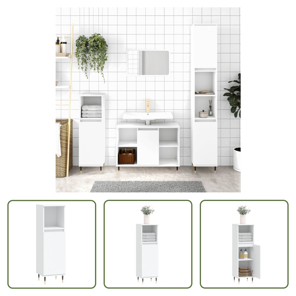 The Living Store Szafka łazienkowa biała 30x30x100 cm materiał drewnopochodny