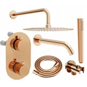 Baterie umywalkowe - Mexen Kai DR70 zestaw wannowo-prysznicowy podtynkowy z deszczownicą 25 cm, różowe złoto - miniaturka - grafika 1