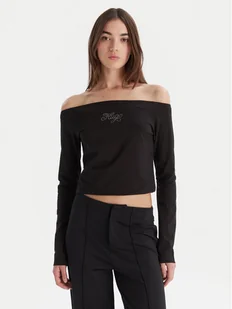 HUGO Bluzka Dolder 50546931 Czarny Slim Fit - Bluzki damskie - miniaturka - grafika 1