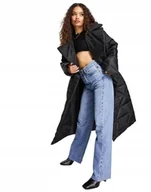 Płaszcze damskie - Płaszcz Dla Niskich Czarny Pikowany Długi 38 1M4I - miniaturka - grafika 1