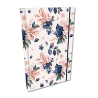 Notesy i bloczki - Elegancki notes notatnik A5 z gumką soft touch w kratkę niebieskie róże papier chamois - miniaturka - grafika 1