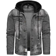 Kurtki męskie - Katana jeansowa grafitowa z czarnym kapturem Recea - miniaturka - grafika 1