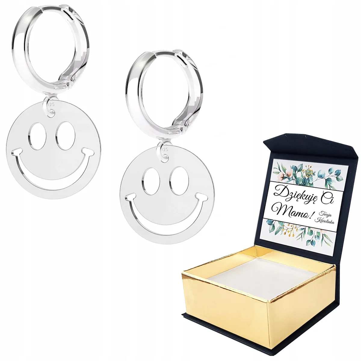 Kolczyki Srebrne Emotikony Emoji Blaszka Buźka Uśmiech Smile SREBRO 925 NADRUK