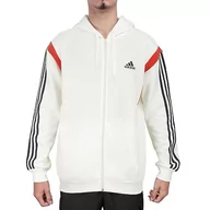 Bluzy męskie - adidas Męska bluza dresowa z kapturem i zamkiem na całej długości, złamana biel, S - miniaturka - grafika 1