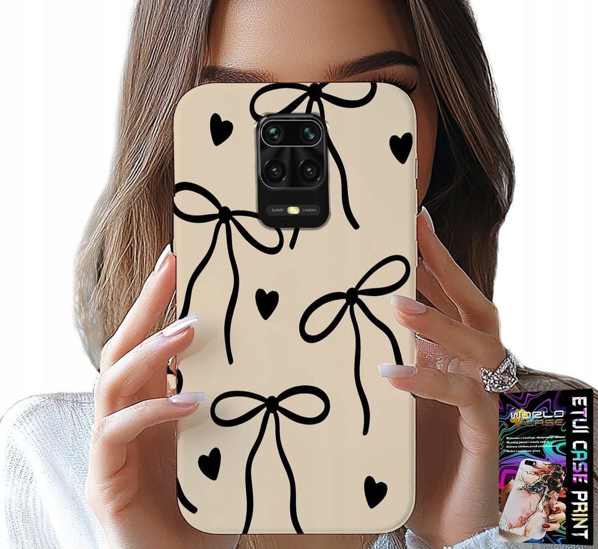 ETUI DO XIAOMI NOTE 9 PRO / 9S - BEŻOWE KOKARDKI WSTĄŻKA MODNE WZORY