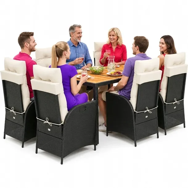 Zestaw Mebli Ogrodowych z Rattanu PE, Stół 150x90x75 cm, Krzesła 57x61x9