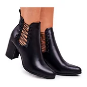 Botki damskie - Vinceza Botki Damskie Na Słupku Wsuwane Z Gumkami Czarne Vibo - miniaturka - grafika 1