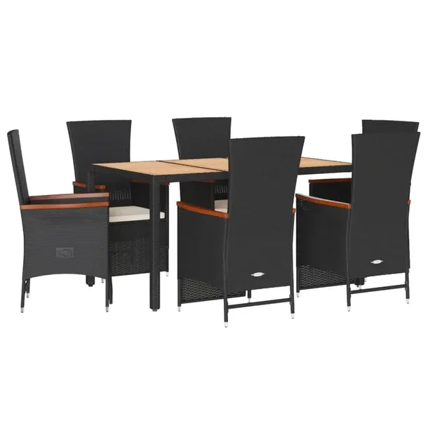 Zestaw mebli ogrodowych czarno-brązowy z poduszkami kremowymi 150x90x75 cm