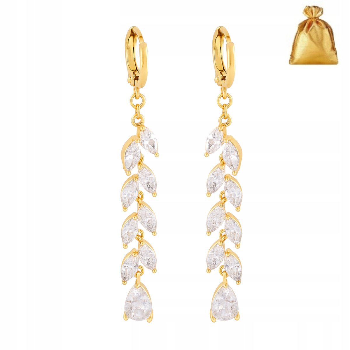 POZŁACANE KOLCZYKI ZE STALI CHIRURGICZNEJ WISZĄCE, WIECZOROWE Z CYRKONIAMI