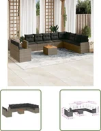 Sofy ogrodowe - The Living Store 11-częściowa sofa ogrodowa z poduszkami z szarego polirattanu - miniaturka - grafika 1