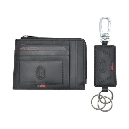 Ac Milan, Zestaw etui na karty kredytowe i brelok w 100% ze skóry - MILAN 143443 męski, standardowy, czarne, Standard
