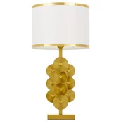 Lampy stojące - SALERNO nowoczesna lampa stołowa podstawa mosiądz abażur biały ze złotymi paskami E27 - miniaturka - grafika 1