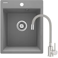 Zlewozmywaki z baterią - Zlewozmywak DEANTE Corio ZRCPS103 Szary metaliczny + bateria stojąca - miniaturka - grafika 1