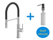 Baterie kuchenne - Quadron POP Bateria zlewozmywakowa stalowa ANDY STEELQ z ruchomą wylewką na gumie i funkcją prysznica kolor stal szlachetna/czarny wąż plus dozownik okrągły do płynu KEIRA kolor pure carbon - miniaturka - grafika 1