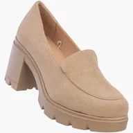 Mokasyny damskie - Mokasyny Damskie Buty Na Obcasie Eleganckie Beżowe Potocki 24-2-12040BG Beżowy 36 - miniaturka - grafika 1