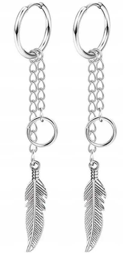 Kolczyki Do Uszu HUGGIE Łańcuch Piórko Punk STAL