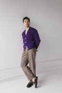 Swetry męskie - Kardigan z guzikami, indygo - miniaturka - grafika 1