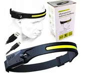 Latarki - LAMPKA CZOŁOWA LATARKA PASEK LED MOCNA CZOŁÓWKA WODOODPORNA COB USB LAMPA - miniaturka - grafika 1