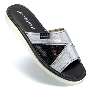 PanSzew WYJĄTKOWE Kapcie Damskie Skórzane Wygodne Pantofle POLSKIE Srebrne 36-41 - Kapcie damskie PanSzew WYJĄTKOWE Kapcie Damskie Skórzane Wygodne Pantofle POLSKIE Srebrne 36-41 - Kapcie damskie - miniaturka - grafika 1