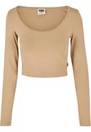 Koszulki i topy damskie - Urban Classics Ladies Organic Cropped Longsleeve Koszulka damska, Beżowy (Unionbeige), M - miniaturka - grafika 1