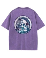 Koszulki i topy damskie - Damska koszulka oversize efekt sprania Czaszka Mrok Ciemność Fioletowa L - miniaturka - grafika 1