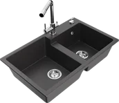 Zlewozmywaki z baterią - Mexen Tomas zlewozmywak granitowy 2-komorowy z baterią kuchenną Duero, czarny nakrapiany - 6516-76-671600-00 - miniaturka - grafika 1