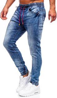 Spodnie męskie - Niebieskie spodnie jeansowe joggery męskie Denley 51066S0 - grafika 1