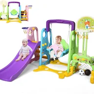 Place zabaw - Zjeżdżalnia i Huśtawka dla Dzieci 6 w 1 z Wieloma Atrakcjami (Koszykówka i Piłka Nożna), Wielofunkcyjny Plac Zabaw - miniaturka - grafika 1