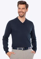 Swetry męskie - Sweter męski bawełniany z kaszmirem niebieski - miniaturka - grafika 1