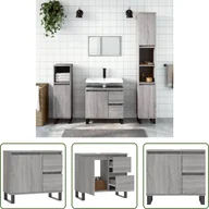 Szafki łazienkowe - The Living Store Szafka łazienkowa szara Sonoma 65x33x60 cm Materiał drewnopochodny - miniaturka - grafika 1