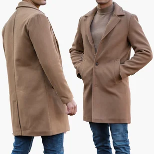 Płaszcz Męski Długi Camel Elegancki M Szarobrązowy - Płaszcze męskie - miniaturka - grafika 1