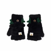 Rękawiczki - Rękawiczki młodzieżowe z klapką reniferki czarne - miniaturka - grafika 1