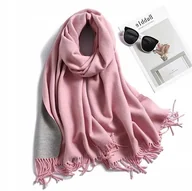 Apaszki i szaliki damskie - SZAL SZALIK DAMSKI 100% kaszmirowy różowy szary - miniaturka - grafika 1