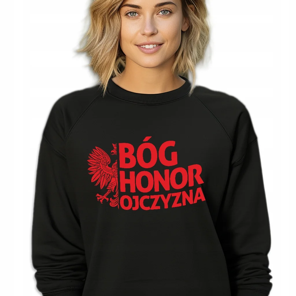 Bluza Dresowa Damska Czarna BÓG HONOR OJCZYZNA Patriotyzm Polska Wzory L