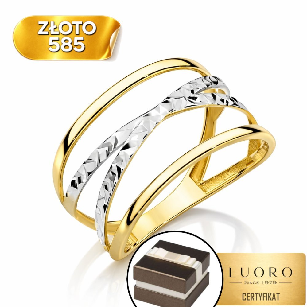 PIERŚCIONEK ZŁOTY 585 14K DIAMENTOWANY X DWUKOLOROWY R11