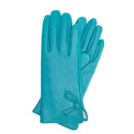 Rękawiczki - Damskie rękawiczki skórzane z ozdobnym guzikiem turkusowe - miniaturka - grafika 1