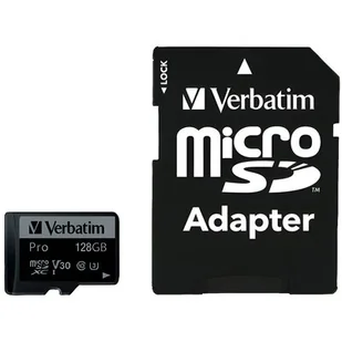 Verbatim Karta pamięci Pro MicroSD, 128GB, micro SDXC, 47044, UHS 3 (U3), z adapterm - Karty pamięci - miniaturka - grafika 1