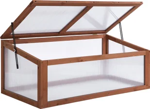 Outsunny drewniana zimna rama, mini szklarnia 100 x 65 x 40 cm, szklarnia z pokrywą, ochrona UV, półprzezroczysta zimna rama, odporna na zimę podniesiona grządka do ogrodu, brązowa - Szklarnie ogrodowe - miniaturka - grafika 1